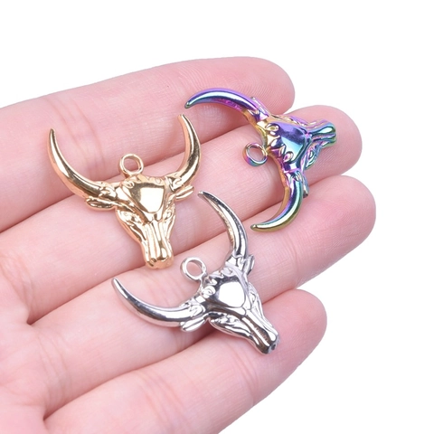 Fashion Stainless Steel Bull Head Pendant Necklace For Women Men Punk Electroplated Biker Animal Jewelry Ox Head Accessory