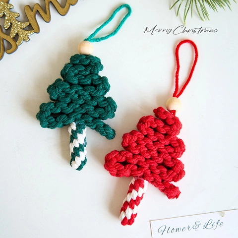 Handgefertigte Makramee Weihnachtsanhänger Gewebtes Baumwollseil Holzperlen Weihnachtsmann Gnom Baum Anhänger Deko