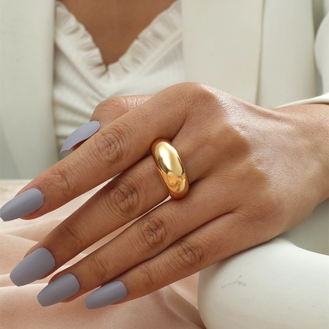 Chunky Dome Ring High Polish Copper Geometric Minimalist Adjustable Open Band Jewelry For Women