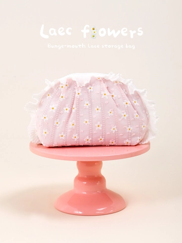 Neceser De Encaje De Margaritas Algodón Floral Bolsa De Maquillaje Dulce Volantes Cordón Cremallera Organizador Mujeres