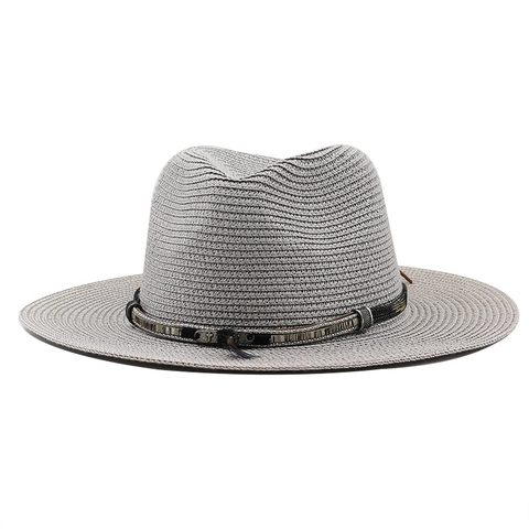Straw Fedora Hat Summer Sun Protection Beach Vacation Retro Western Style With Metal Buckle And Feather Decor For Men Women
