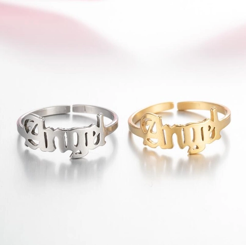 Gothik Buchstaben Offener Ring Edelstahl Verstellbarer Vintage Hip Hop Stil Schmuck Für Damen