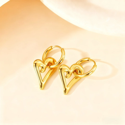 Titanium Steel Hoop Earrings For Women Minimalist Geometric Heart Star Flower Pendant Earrings Gold Silver Plated Jewelry