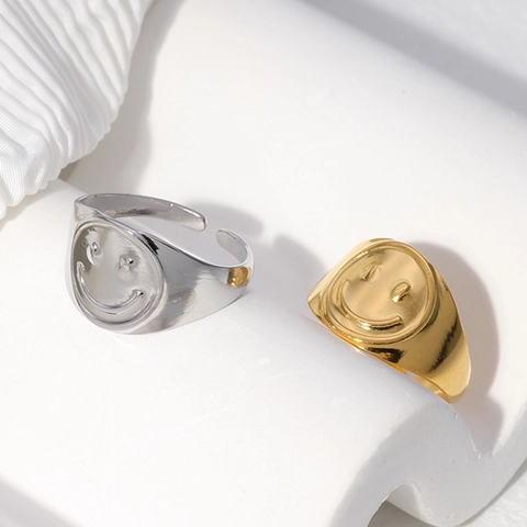 Anello Regolabile Minimalista Con Motivo Viso Felice In Acciaio Inossidabile Design Aperto Gioielli Per Uomo E Donna