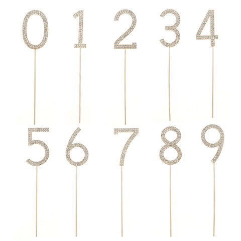 Rhinestone Number Cake Topper Alloy Shiny Numerical Dessert Decoration For Birthday Wedding Anniversary Party