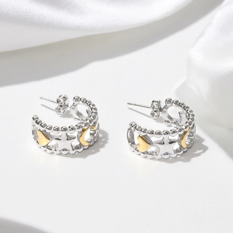 Edelstahl Creolen 18K Vergoldet Hohl Stern Mond Herz Geometrisch Anlauffrei Vintage Bohemien Für Frauen