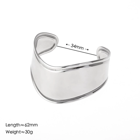 French Vintage Minimalist Stainless Steel Irregular Glossy Wave Open Bangle And Ring Combination For Women Gold Silver Jewelry