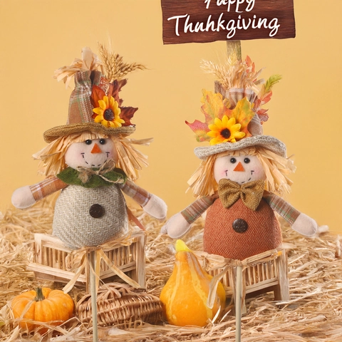 Decorazione Picchetti Spaventapasseri Raccolto Autunnale Tessuto Rafia Girasole Foglia Acero Happy Thanksgiving Giardino Esterno