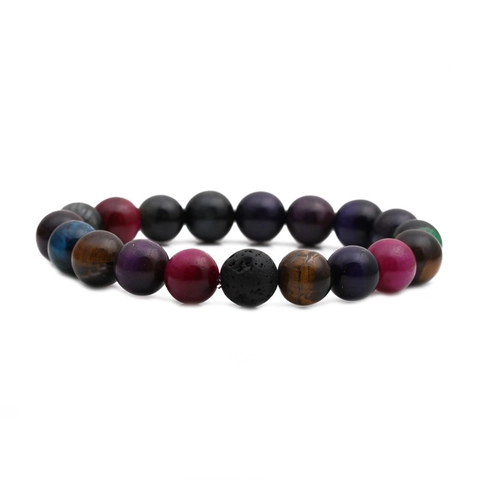 Tiger Eye Stone Lava Rock Beaded Bracelet Colorful Round Natural Gemstone Elastic Hand Jewelry For Men Women