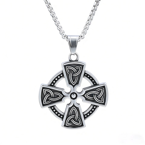 Vintage Celtic Cross Pendant Necklace 316L Stainless Steel Gothic Punk Religious Trinity Knot Jewelry For Men