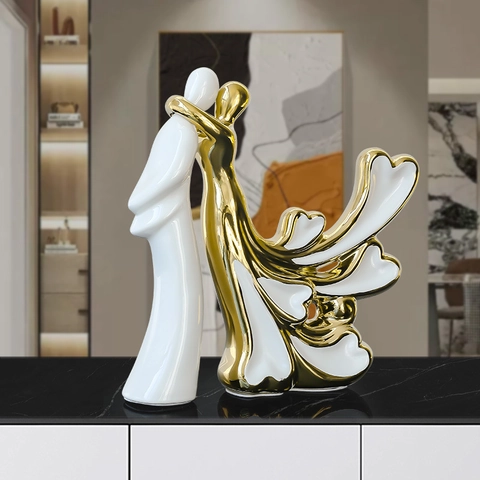 Figurines De Couple En Céramique Sculptures D'art Abstrait Décoration De Maison Moderne Luxe Design Coeur Creux
