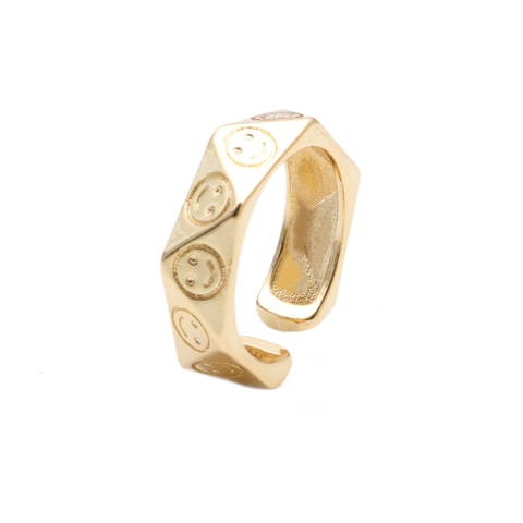 Onregelmatige Polygoon Smiley Ring Verguld Koper Verstelbaar Open Ontwerp Mode-Sieraden Vrouwen