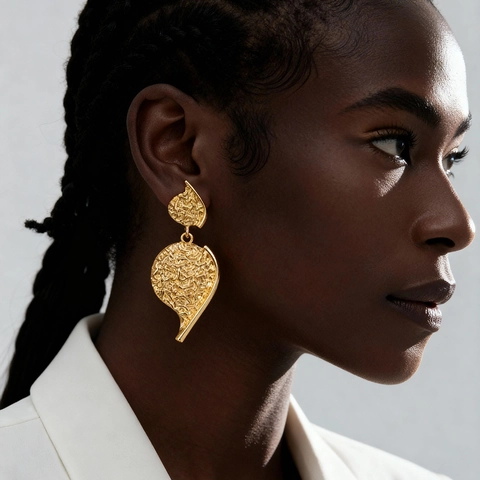 Pleated Texture Irregular Leaf Drop Earrings With 925 Sterling Silver Earring Post Elegant Metallic Jewelry For Women