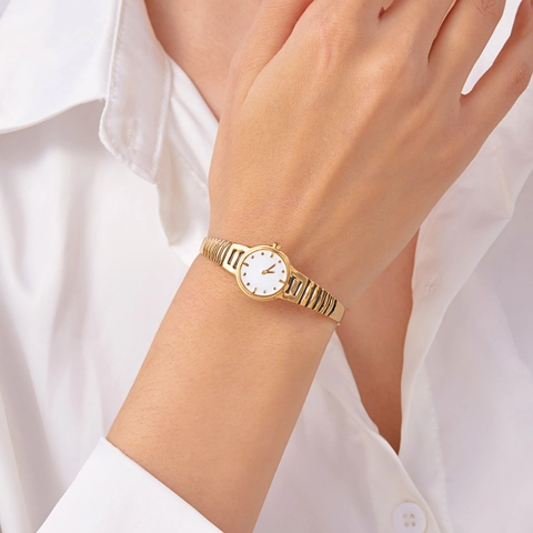 Vintage Edelstahl Uhr Stil Offener Armreif Für Damen Gold Gestreift Strukturiert Personalisiert Mode Schmuck Armband
