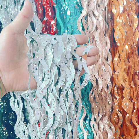 Tenda A Frange In Alluminio Sfondo Con Nappine Onde A S Metallico Olografico Motivo A Stelle Decorazione Per Feste Nozze
