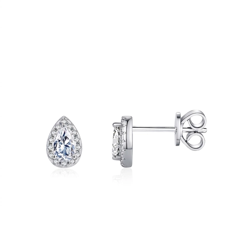 Pear Shape Moissanite Stud Earrings With 925 Sterling Silver Earring Post D Color Halo Elegant Jewelry For Women