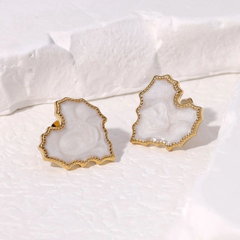 Irregular Heart Ear Studs Stainless Steel Gold Plated Enamel Minimalist Sweet Jewelry For Women Elegant Niche Style