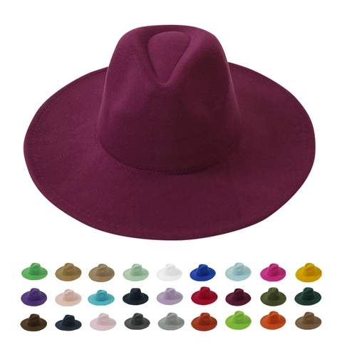 Retro Fedora Hat Wide Brim Solid Color Polyester Felt Vintage Jazz Cap For Men Women Elegant Party Accessory