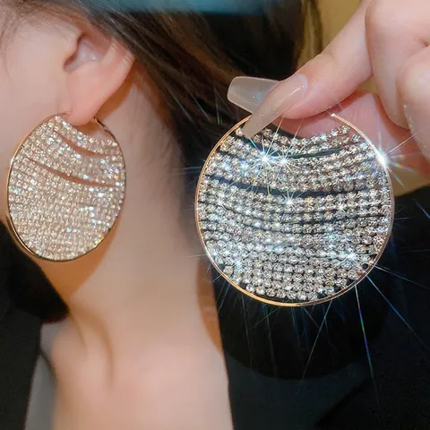 Oversized Geometrische Ronde Hoop Oorbellen Met 925 Sterling Zilveren Oorsteker Pavé Glinsterende Steentjes Luxe Party