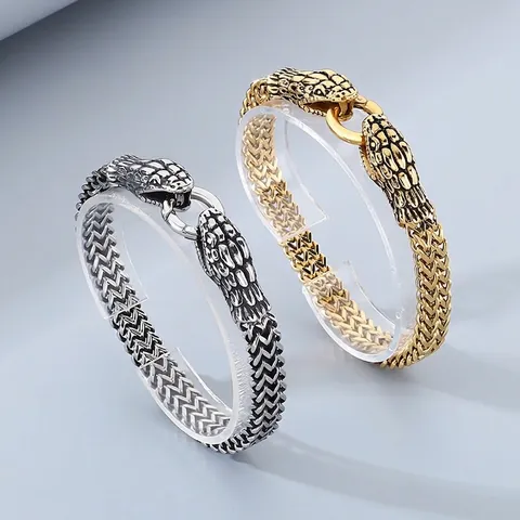 Vintage Slangenkop Armband Roestvrij Staal Schubbenketting In elkaar grijpende Sluiting Biker Punk Sieraden Voor Heren Dames