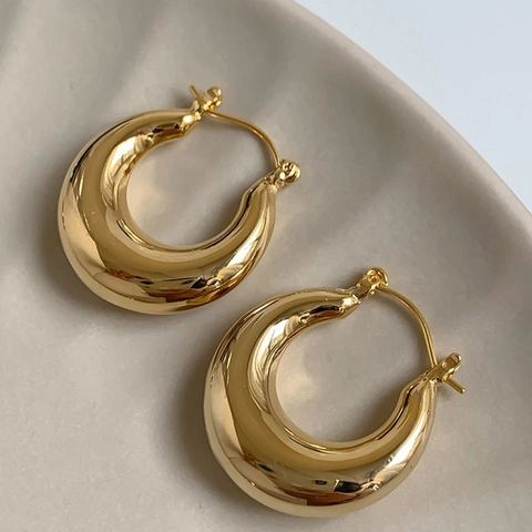 Chunky Hoop Oorbellen Hoogglans Goud Metaal Geometrische Druppel Ronde Oorsluitingen Mode Sieraden Voor Dames Dagelijks