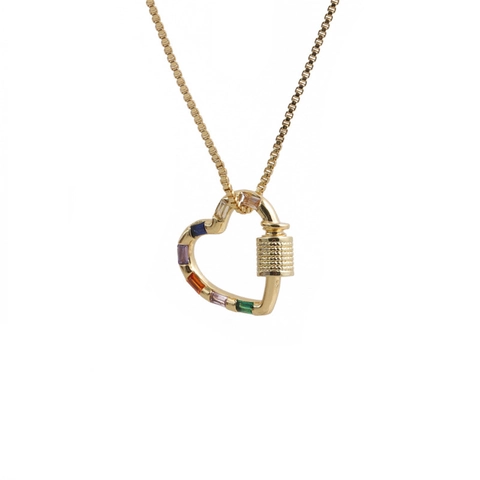 Anhänger Halskette Kupfer Bunte Zirkon Karabiner Schraubverschluss Herz Stern Quadrat Hamsa Hand Schmuck Für Damen