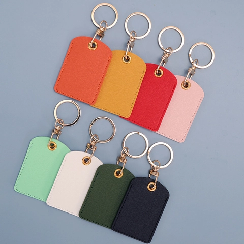 Square PU Leather Access Card Cover Keychain Protective Sleeve For Door Entry Key Card Inductive Card Mini Charm