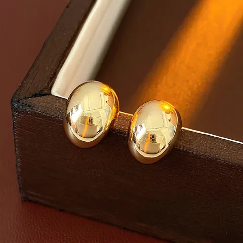 Minimalist Geometric Oval Stud Earrings Mirror Polish Alloy With Silver Earring Post