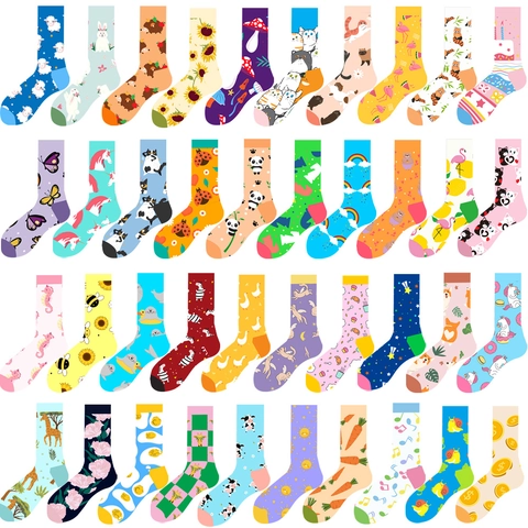 Lustige Cartoon Tier Essen Muster Socken Weiche Baumwollmischung Bunte Neuheit Atmungsaktive Strumpfwaren Für Herren Damen