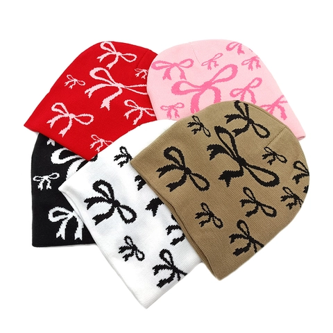 Damen Winter Strickmütze Beanie Jacquard Schleifenmuster Warm Acryl Outdoor Radfahren Mütze Für Kaltes Wetter