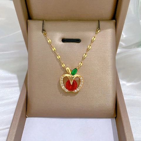 Appel Hanger Ketting Roestvrijstalen Ketting Koper Zirkoon Ingelegd Elegant Mode Luxe Vrouwen Sleutelbeen Ketting Sieraden