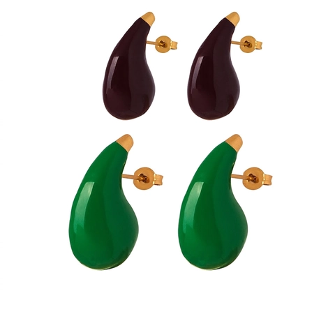 Orecchini A Goccia D'acqua Acciaio Al Titanio Placcato Oro Smalto Olio A Goccia Stile Retro Minimalista Per Donne
