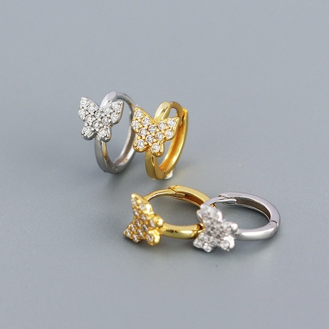 Orecchini A Cerchio Farfalla Argento Sterling 925 Zircone Scintillante Stile Francese Gioielli Eleganti Per Donna