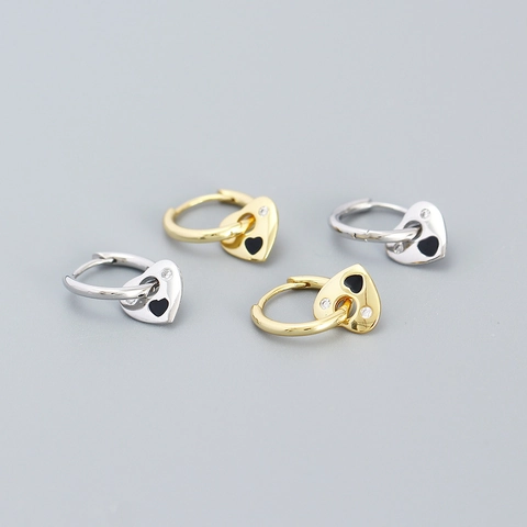 925 Sterling Zilveren Hart Drop Hoop Oorbellen Met Zirkoon Emaille Elegante Sieraden Voor Vrouwen