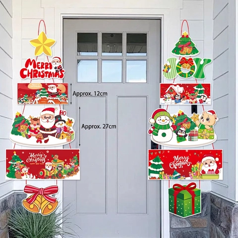 Weihnachten Tür Häng Banner Weihnachtsmann Schneemann Rentier Karikatur Papier Girlande Für Haus Party Szene Merry Christmas Schild