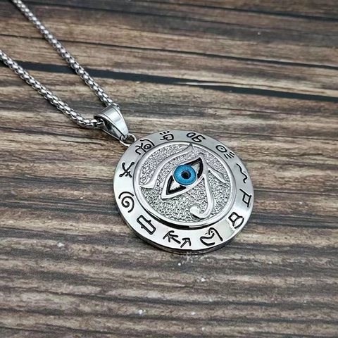 Vintage Antike Ägyptische Auge Des Horus Anhänger Halskette Edelstahl Titanstahl Hip Hop Hieroglyphen Schmuck Für Herren Damen