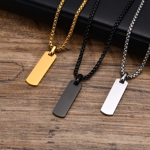 Collana Con Pendente Rettangolare Acciaio Inossidabile Lucidato Stile Minimalista Gioielli Per Uomini Donne
