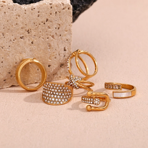 Roestvrijstalen Ring Voor Dames Verguld Micro Ingelegd Strass Geometrisch X Vorm Hart Gesp Chic Minimalistische Sieraden