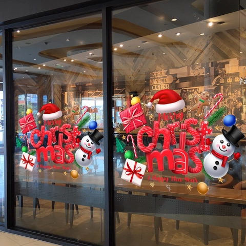 Christmas Window Stickers Static Cling PVC Decals Double Sided 3D Effect For Glass Showcase Home Holiday Festive Decoration