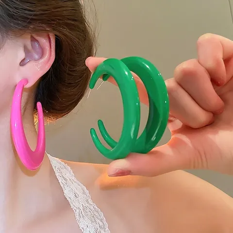 Große C-Creolen Acrylharz Bunt Retro Übergröße Modischer Damenschmuck Mit Silber Ohrstecker