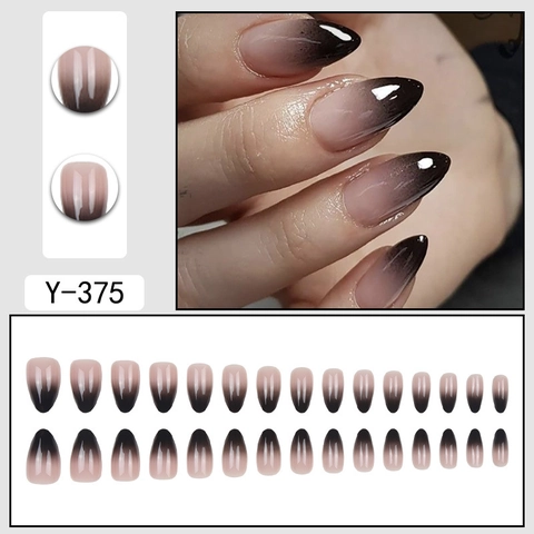 Faux Ongles Press On Amande Noir Ombré Dégradé Brillant Court Pour Femmes Halloween Fête Style Gothique Réutilisable