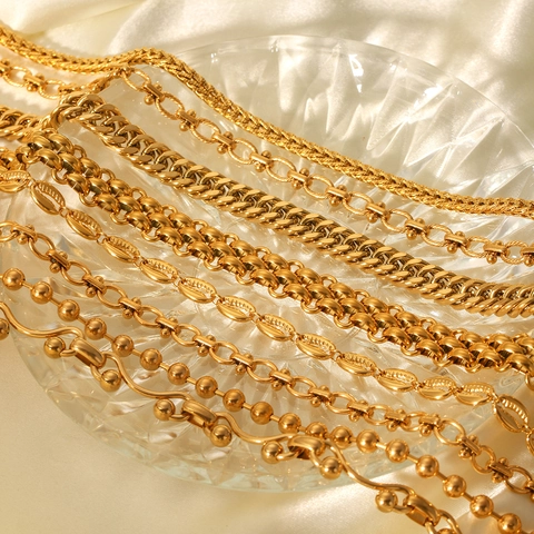 Collana In Acciaio Inossidabile Placcato Oro 18K Maglia Cubana E Sfere Gioiello Di Moda Minimalista Per Donna