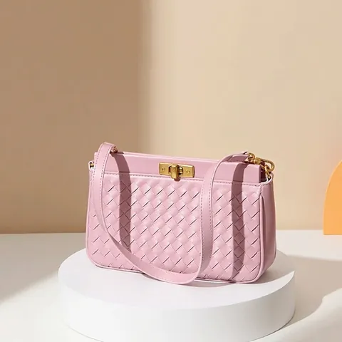 Borsa Spalla Pelle PU Intrecciata Donna Borsa Sottobraccio Chiusura Rotante Metallo Dorato Borsa Versatile