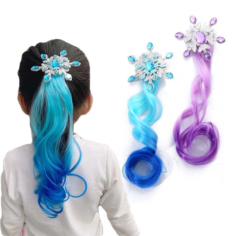 Pince À Cheveux Flocon De Neige Avec Extension De Perruque Synthétique Longue Bouclée Dégradé Postiche Princesse Pour Filles