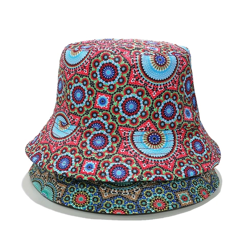 Bohemian Ethnic Print Bucket Hat Polyester Sun Protection Outdoor Retro Geometric Mandala Fisherman Hat For Adults