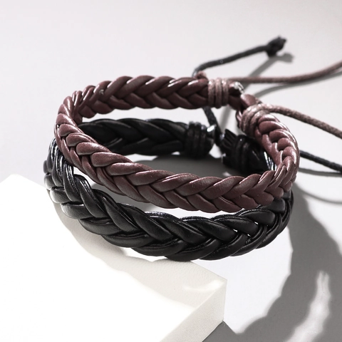 Braided Leather Bracelet Hand-Woven Adjustable Minimalist Fashion Wristband Casual Jewelry Unisex