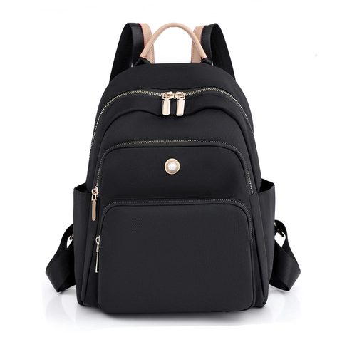 Zaino Da Donna Moda Nylon Resistente All'acqua Tasche Multiple Grande Capacità Pendolarismo Viaggio Scuola Con Decoro Künstliche Perle
