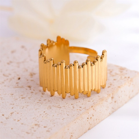 Vertical Geometric Line Ring 18K Gold Plated Stainless Steel Adjustable Open Design Modern Minimalist For Women