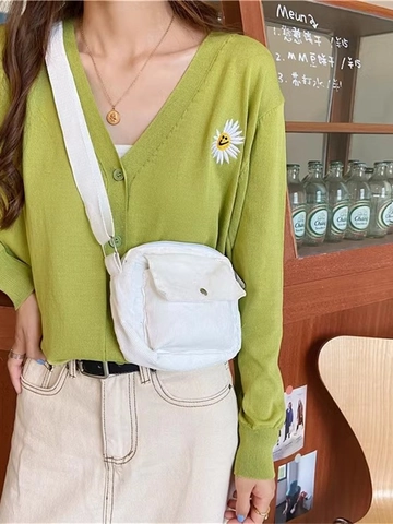Corduroy Crossbody Bag Small Square Minimalist Solid Color Adjustable Strap Mini Shoulder Bag For Women