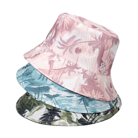 Wendbarer Fischerhut Polyester Tropischer Kokosnussbaum Druck Outdoor Sonnenschutz Bucket Hat Unisex Lässig